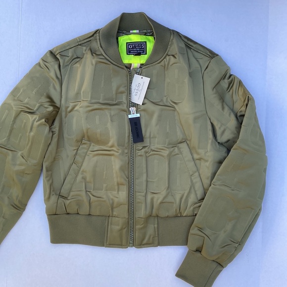 New GUESS All over logo bomber Jacket SZ S - Picture 9 of 12
